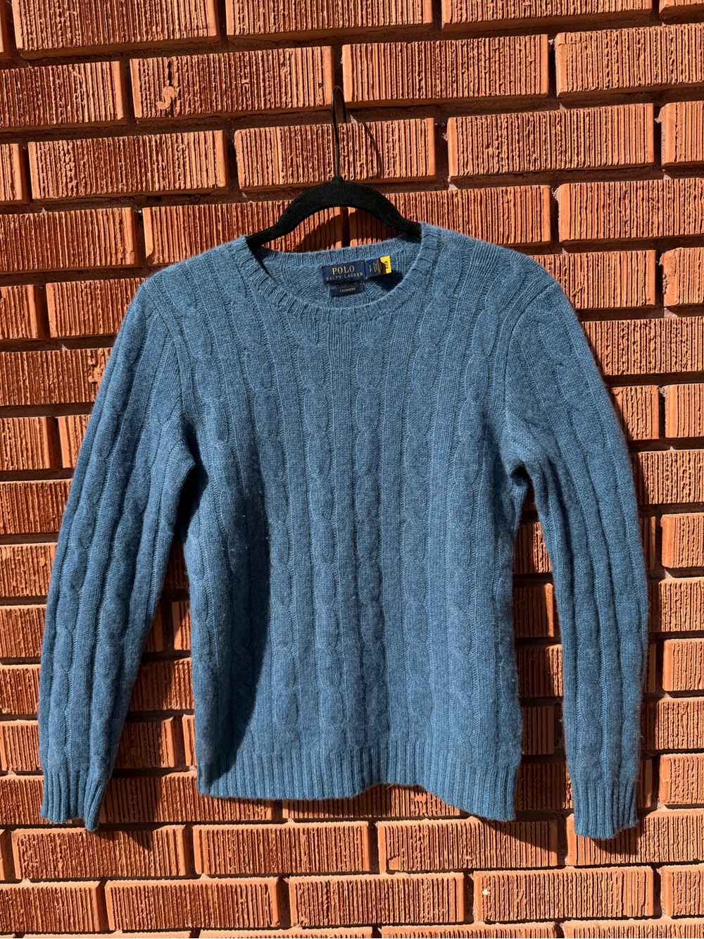 Polo by Ralph Lauren Blue Cable-Knit Cashmere Crewneck Sweater Size S - Picture 8 of 12